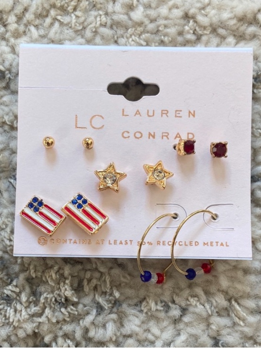 LC Lauren Conrad 5 Pair Patriotic Earring Set, NWT, Red White Blue, America
